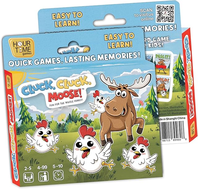 The Hour Time Games Cluck Cluck Moose – Hilarious Animal-Themed Card Game for a Fun Family Game Night, Family Games for Kids & Families, Reunion Gift Ideas, Fun Stuff for Reunions & Ideal Gifts for Ages 4
