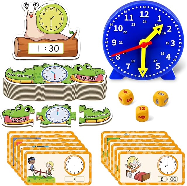 The Aizweb Clock for Kids, Learning Clock Analog Clock Telling Time Teaching Homeschool Supplies Essentials Math Manipulatives Preschool Kindergarten Learning Activities Educational Montessori Toys Games