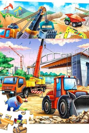 The Puzzles for Kids Ages 4-6 – 2x60 Pieces Jigsaw Puzzles for Toddlers 3-5,6-8,Fun Bulldozer & Truck Toys,2 in 1 Pack Educational Construction Site Games for Boy & Girl