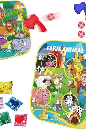 The RaboSky 3-in-1 Farm Animals Bean Bags Toss Axes Throwing Sticky Balls Game for Kids 2 3 4 5 Toddlers Indoor Outdoor Sports Toys Gifts for Boys Birthday Valentines Easter Christmas Stocking Stuffer