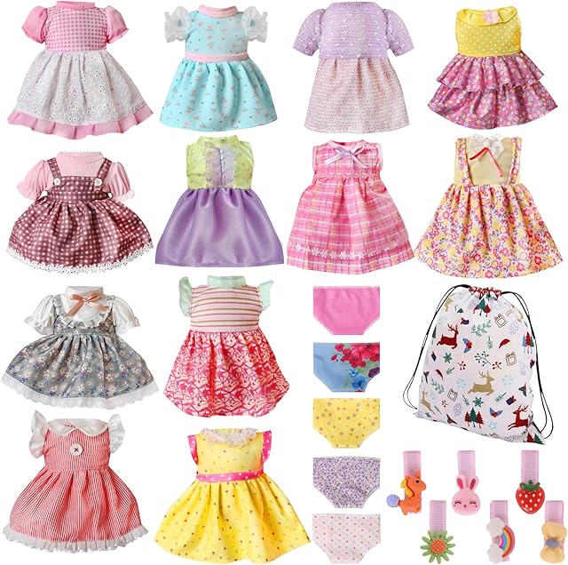 The Alive Baby Doll Clothes and Accessories - 12 Sets Girl Doll Clothes Dress for 12 13 14 15 16 Inch Doll, Baby Doll Clothes - Doll Outfits Accessories w/Hairpin & Underwear for Doll Gift