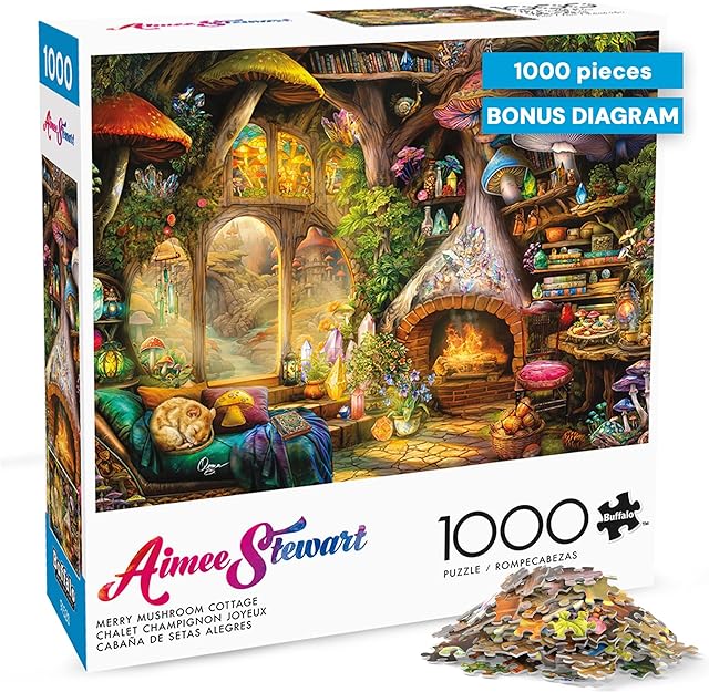The Buffalo Games Jigsaw Puzzles for Adults 1000 Pieces - Aimee Stewart - Merry Mushroom Cottage - Hard Adult Puzzle with Reference Poster, Fun, Unique & Challenging for All Abilities, Large 26.75 x 19.75
