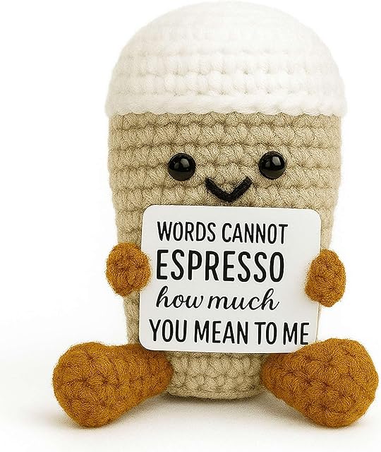 The Funny Positive Coffee - Emotional Support Crochet Plush Dolls Handcraft Crochet Plushies Desk accesories Crochet Positive Coffee Gift for Anxiety & Stress Relief