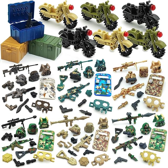 The Military Weapons Pack Accessories Kit - Swat Minifigures, Army Gear Sets, Military Weapon Sets, Camouflage Soldiers, Building Blocks Toys Combat Compatible with Major Brand