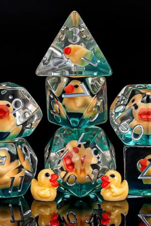The Resin D&D Dice Set, 7pcs Polyhedral Dice (D4, D6, D8, D10, D12, D20, D%) for Dungeons and Dragons, RPG, MTG (Yellow Duck)