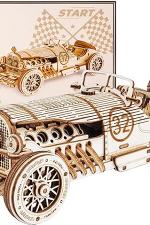 The ROKR 3D Wooden Puzzle for Adults Mechanical Car Model-DIY Building Vehicle Kits-Brain Teaser Toys-Gift for Men Women on Birthday/Christmas Day(Grand Prix Car)