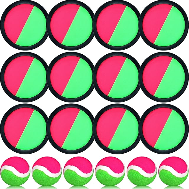 The Charniol Kids Toys Toss and Catch Game Set 12 Paddles 6 Balls Beach Game Outdoor Ball Sports Games Toss and Catch Ball Set with Paddles Ball Nylon Catch Toys for Kids Adults