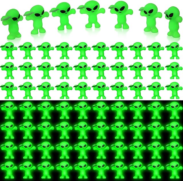 The 100 Pcs Mini Alien Figures Glow in The Dark Space Ship Tiny Small Alien Figurine for Halloween Toys Bulk Gift Space Party Favors Hide and Seek Goodie Bag Piñata Stuffers