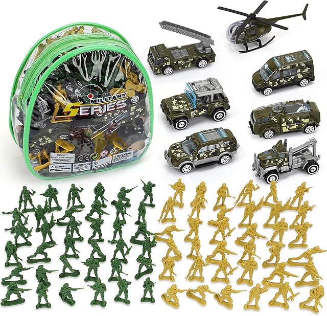 The TOY Life Army Men Action Figures Toys Plastic, Toy Soldiers for Boys with Helicopter, Green Military Playset