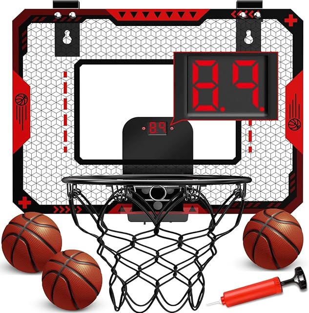 The Indoor Basketball Hoop for Kids 5 6 7 8 9 10+Years Old Boys,Mini Basketball Hoop Over The Door Mini Hoop with Electronic Scoreboard & 3 Balls,Kids Basketball Hoop Sport Toys for Gift for Boys Age 5-10