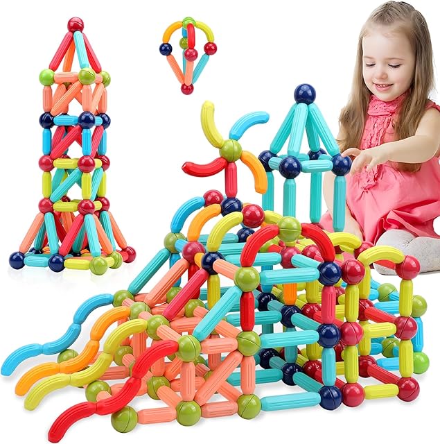 The COUOMOXA Magnetic Building Blocks for Kids: Magnetic Stick Montessori Game for 3 4 5 Years Old Toddlers - STEM Starter Toy for Kids Age 3-5 Preschool - Birthday Gift for Boys Girls