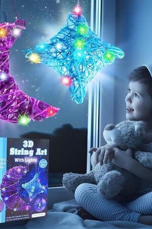 The ROHSCE 3D String Art Kit for Kids, DIY Light Up String Art Lantern Kit Heart Arts and Crafts, Christmas Birthday Present for Kids 8-10, Gifts for Girls and Boys, Toys for 7 Year+ Old