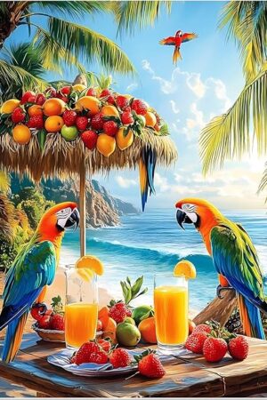 The Puzzles for Adults 500 Pieces, Fruit Parrot Beach Puzzle, Tropical Ocean Summer Jigsaw Puzzle 500 Piece for Adults Kids Seniors, Perfect for Game Night Giving Puzzle Family Friends, 20.5x15 in