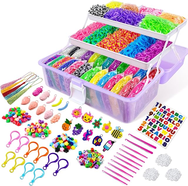 The 14500 Rubber Band Bracelet Kit, Colorful Rubber Bands Refill Kit with 3 Layer Container for Girls Boys(Purple)