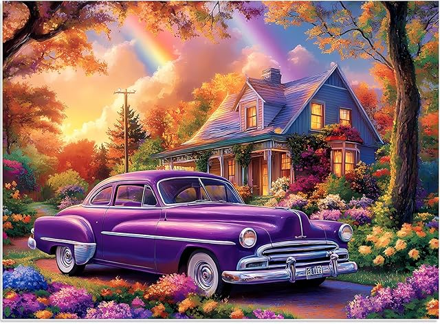 The 500 Pieces Jigsaw Puzzles for Adults, Beautiful Forest Flower Car Puzzle for Adults Children Elderly, Recycled Paper Puzzle 500 Pieces, Glossy, Sturdy Pieces Challenging Family Game (20.5x15in)