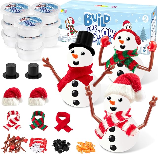 The JOYIN Christmas Build Your Snowman Craft Kit, 6 Pack DIY Snowman Christmas Craft Kit for Christmas Party Favor, School Arts and Craft Activities, Xmas Gift Stocking Stuffers for Kids, Holiday Presents