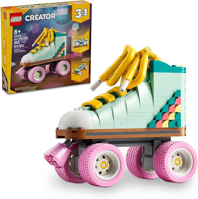 The LEGO Creator 3 in 1 Retro Roller Skate Building Kit, Transforms from Roller Skate Toy to Mini Skateboard to Boom Box Radio, Birthday Gift for Skaters, Cool Toy for Boys and Girls Ages 8 and Up, 31148