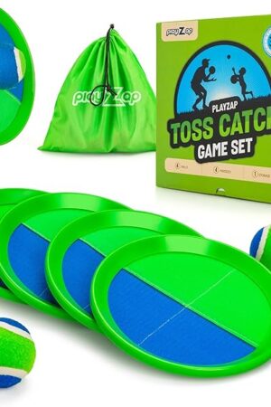 The PlayZap Toss and Catch Ball Set Upgraded - Toddler Toys Kids Games for Whole Family - Water-Resistant Great for Beach Pool Yard Outdoor Games - Gift for 3 4 5 6 7 8 9 10 11 12+ Years Old Boys Girls