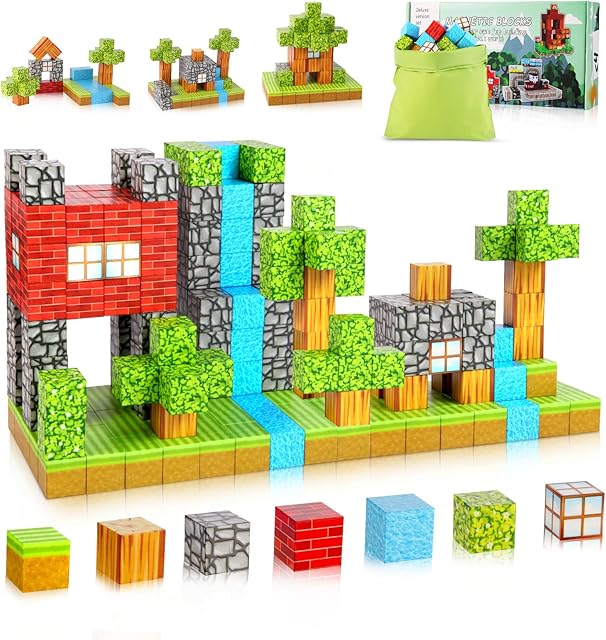 The Magnetic Building Blocks - 100 PCS Magnetic Building Cubes, Build a Fantasy World - Forest Series, STEM Montessori Sensory Toy Gift for Kids Ages 3 4 5 6 7 8 9 10 and up