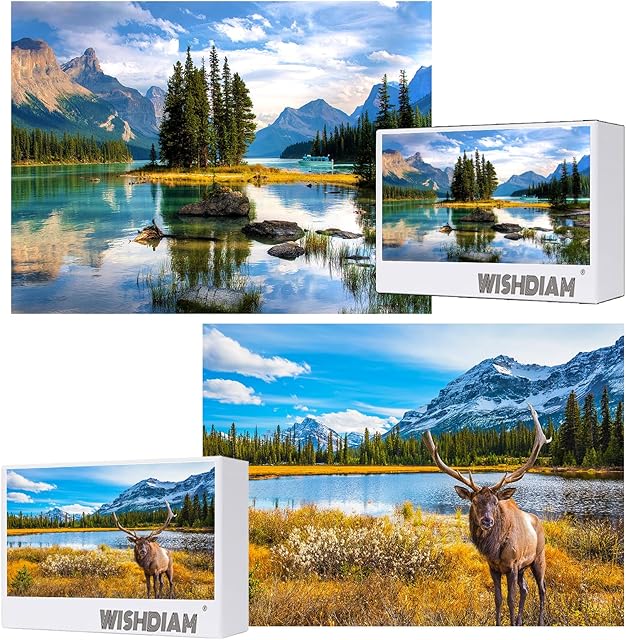 The Jigsaw Puzzles 2 Pack 1000 Pieces - WISHDIAM Puzzles for Adults - Rocky Mountain & Spirit Island National Park Impossible Challenging Puzzles for Home Decor Birthday Party Gifts Toy for Men Women-L8