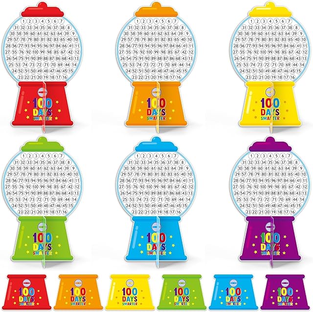 The 36PCS 100 Days of School Countdown 3D Craft DIY Coloring Paper Art Craft Gift for Kid Fun Gumball Machine Poster Happy 100th Day of School Celebration Decoration Home School Classroom Activities Games