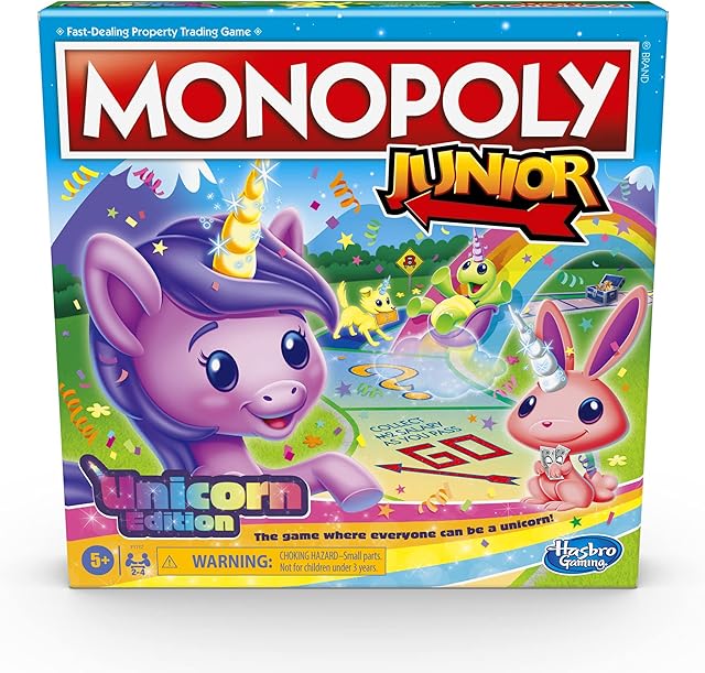 The Monopoly Junior: Unicorn Edition Board Game | Magical-Themed Indoor Family Game | 2 to 4 Players | Preschool Games | Kids Gifts | Ages 5 and Up (Amazon Exclusive)