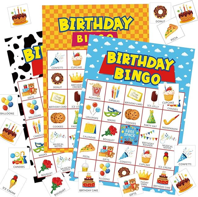 The Shappy 35 Pcs Toys Birthday Bingo Cards 24 Players Cartoon Party Games Toy Inspired Fun 3 Colors Bingo Games for School Classroom Family Holiday Wedding Party Group Activities Favors Supplies