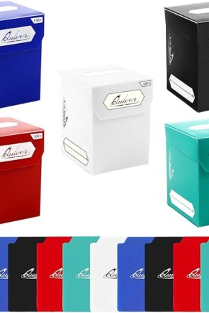 The Quiver Time 100+ Standard Trading Card Deck Blocks Fits MTG Deck & Other TCG Cards - Set of 5 Commander Deck Box with 2 Dividers/Card Deck Box (White, Black, Blue, Red & Green)