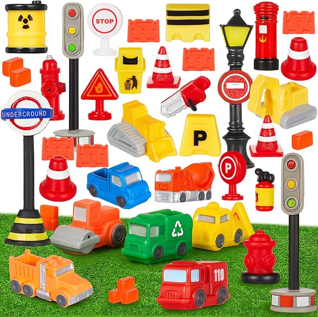 The 41 Pcs Mini Construction Figures Playset Toys Cake Toppers Decoration Construction Birthday Party Supplies Gifts Favors