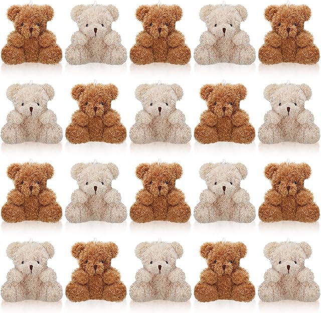 The Chivao 20 Pcs Mini Plush Bears 4'' Small Bear Bulk Stuffed Animal Toys Tiny Soft Bear Doll Present Stuffers for Baby Shower Favors Wedding Party(Brown, Apricot)