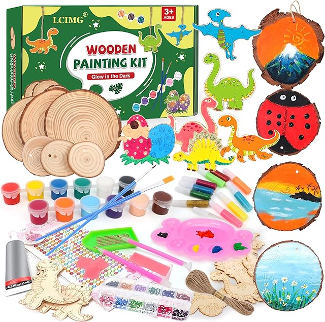 The LCIMG Wooden Crafts Kit for Kids - The Art of Glow in The Dark - Dinosaur Wooden Painting - DIY Creative Handmade Art Set Suitable for Age 6 7 8 9 10 11 12 Year Old Boys Girls Birthday Christmas Gifts