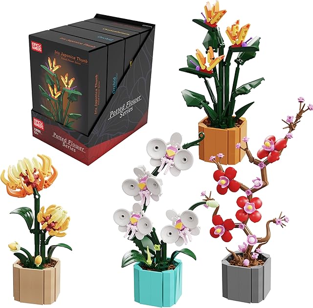 The Flower Bouquet Building Blocks 4 Set, Artificial Flowers Toys Botanical Collection DIY Unique Home&Office Bonsai Decoration Adults, Teen Girls for Birthday