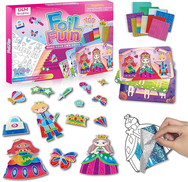 The Foil Art Fun Kit for Kids - Arts & Crafts Supplies,DIY Dress-Up Foil Art Craft,Mess-Free Craft Kits for Girls & Boys Ages 4-12 Sticker Coloring Books,Birthday Gift,Travel Toy & Creative Party Favor