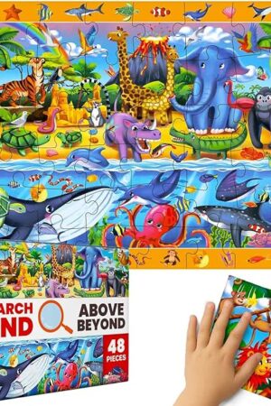 The QUOKKA Floor Puzzles for Kids Ages 4-8 – 2x3 FT Giant Search and Find Educational Jigsaw – 48 Large Pieces – Above and Beyond Observational Scene – Montessori Toy with Gift Box – Fun Learning Activity