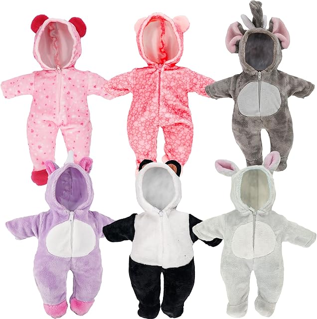 The SMILESSKIDDO Baby Doll Clothes - 6 Sets Animal Styling Dolls Outfits Jumpsuits for 12 to 16 Inch New Born Babydoll, Baby Doll Accessories Clothes for 12 14 16 Inch