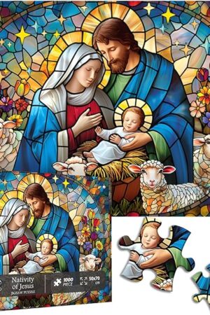 The PICKFORU Jesus Stained Glass Puzzles for Adults 1000 Pieces and up, Colorful Christmas Nativity Jigsaw Puzzle, Difficult Mosaic Jigsaw Puzzles as Home Decor