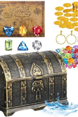 The Pool Wave Kids Diving Pool Toy, Large Treasure Chest Water Dive Game, Pirate Treasure Chest Toy, with Gold Fake Gems, Treasure Box with Lock for Summer Swim Party, Treasure Hunting