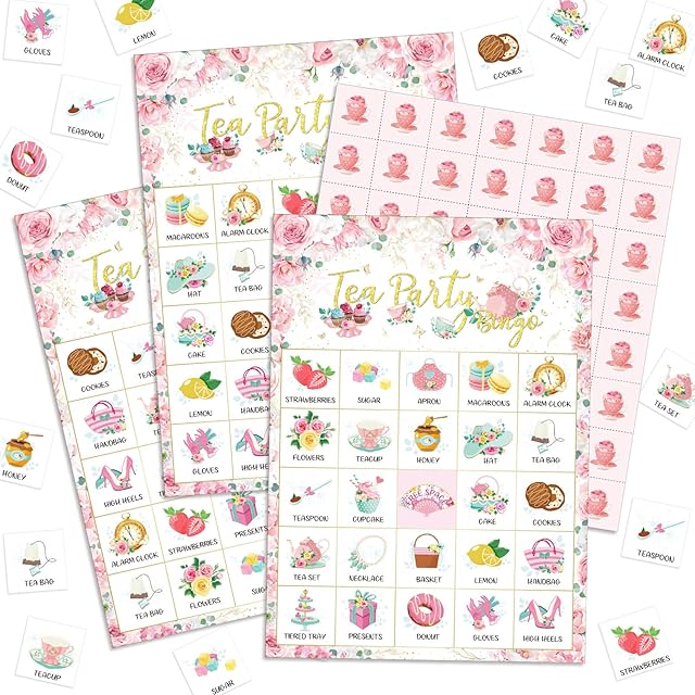 The Shappy 35 Pcs Floral Tea Party Bingo Cards 24 Players Floral Tea Birthday Games Bingo Games for Adults Family Activities Birthday Wedding Party Favors Gifts