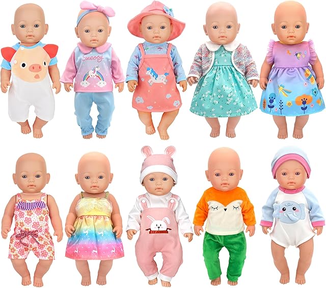The ebuddy 10 Sets Baby Doll Clothes and Accessories Fit for 14-16 inch Baby Doll, 43 cm New Born Baby Dolls, 18 Inch Girl Doll (No Doll)