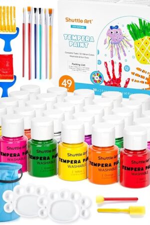 The Shuttle Art Tempera Paint, 30 Colors Washable Paint for Kids, 2oz/60ml Bottle, Non-toxic for Toddlers with Glitter Metallic Neon Colors, For Art, Crafts and School Projects