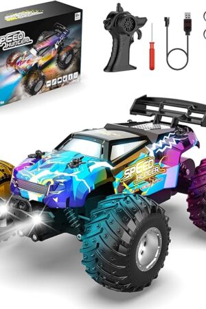 The Remote Control Car, All Terrain Remote Control Truck for Boy, 2.4GHz Rc Car with Bodylight and Two Rechargeable Batteries, 20KM/H Monster Truck Toys