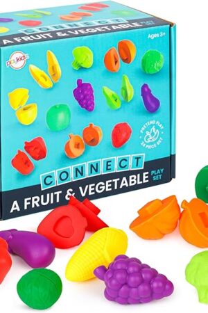 The Play Fruits and Vegetables - Matching Color & Shape Toy, Sorting Toy for Kids, Educational and Motor Skills Development 12 Shapes Snap Toys for Toddlers, Ages 3+