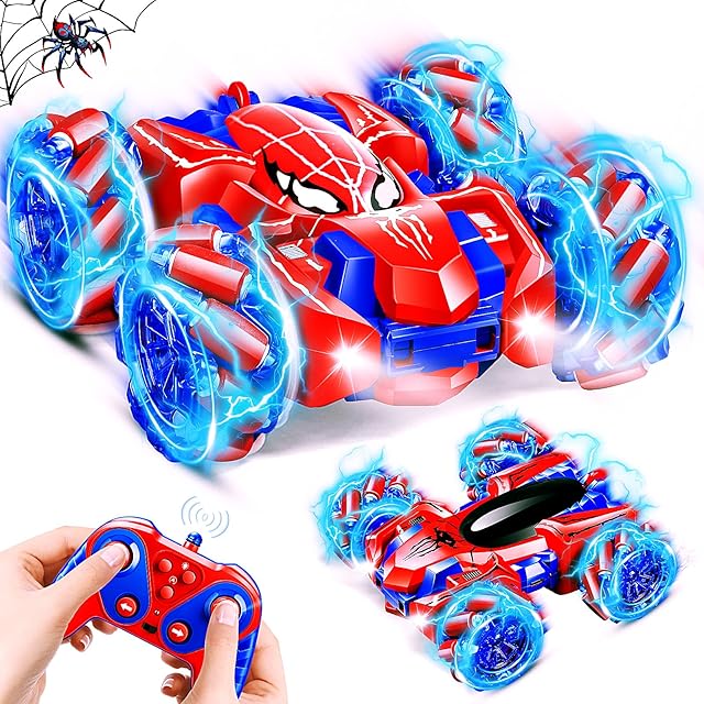 The Remote Control Spider Car for Boys, 2.4Ghz RC Cars with Headlight Double Sided Off-Road 360° Rotating Rechargeable 4WD RC Stunt Car Indoor Outdoor Spider Toys 4-6 5-7 8-13 Kids Gifts