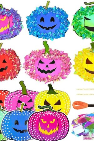 The Poke-in Fun Art and Crafts,Pumpkin Decoration Craft Kits,Make Pumpkin Face,Mess Free Kids' Paper Craft Kits for Boys &Girls Age 4-10+,Party Activities Supplies Fall Thanksgiving Halloween Decoration