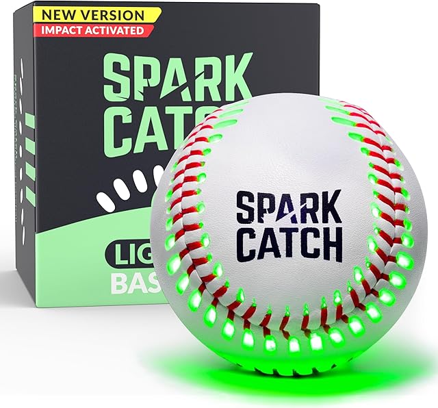 The SPARK CATCH Light Up Baseball, Glow in The Dark Baseball, Sports Gear Accessories Gifts for Boys 8 9 10 11 12 13 14 15 Years Old, Kids Teens All Ages Gift Ideas