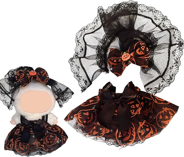 The Halloween 17cm Doll Clothes Set Cute Pumpkin Doll Clothe Set with Cute Pumpkin Head for Spooky Dress-Up – Handmade Fashion Halloween Accessories for Dolls Clothe