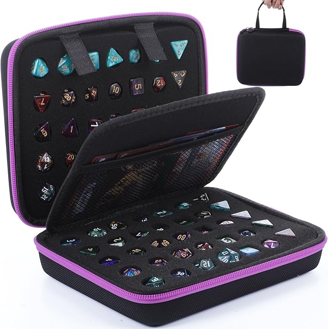 The Aoriher Dice Case with Removable Slotted Tray for Storage Game Dice Carrying Holder Compatible with Dnd Role Playing and Other Table Games, Holds up to 70/10 Sets(Purple)