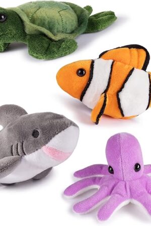 The Plush Stuffed Ocean Animals Set | Sea Creatures Set of 4 | Octopus, Sea Turtle, Shark, & Clownfish | Baby Stuffed Animals