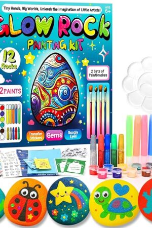 The Rock Painting Kit for Kids Ages 6-12, Arts and Crafts Kit, Kids Craft Paint Kits, Glow in The Dark Rocks to Paint, Perfect Birthday & Holiday Gift, Easter Basket Stuffers