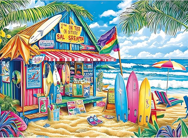 The 500 Piece Puzzles for Adults,Beach Surf Shack Puzzle,Recycled Cardboard Summer Jigsaw Puzzles 500 Pieces for Kids,Challenging Family Activity Great Gift Idea,Landscape Puzzles Size 20.5 x 15 in